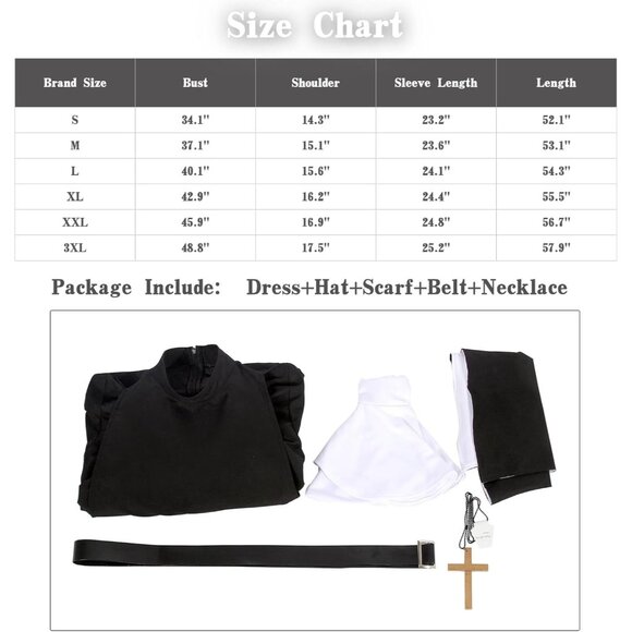 The Nun Costume for Women Nun Dress Halloween Cosplay for Men Nun Costume - Picture 4 of 8